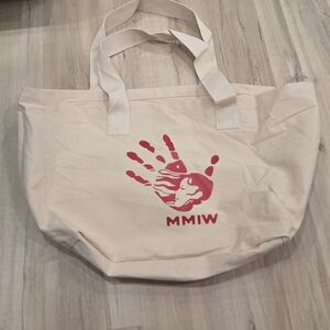Cream Tote Bag with Red Handprint Design
